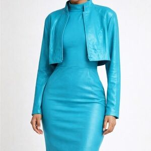 North Beach Leather  Buttery soft turquoise leather vintage dress and jacket